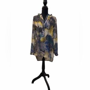 Mossimo Supply Co. Blue and Yellow Abstract Tunic